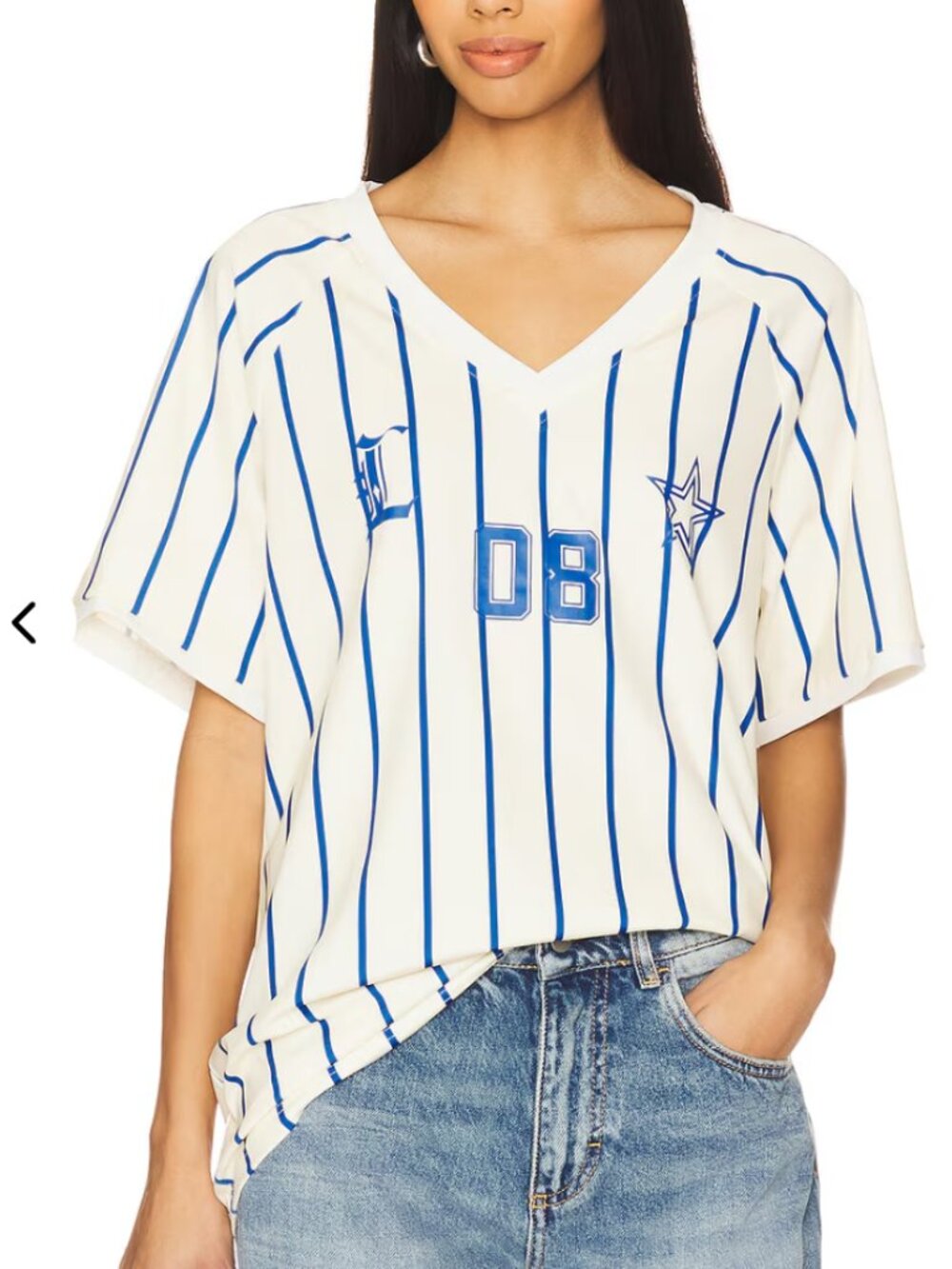 Lioness Blue & Cream Striped V-Neck Sports Jersey Spectate Top -M-MSRP $59